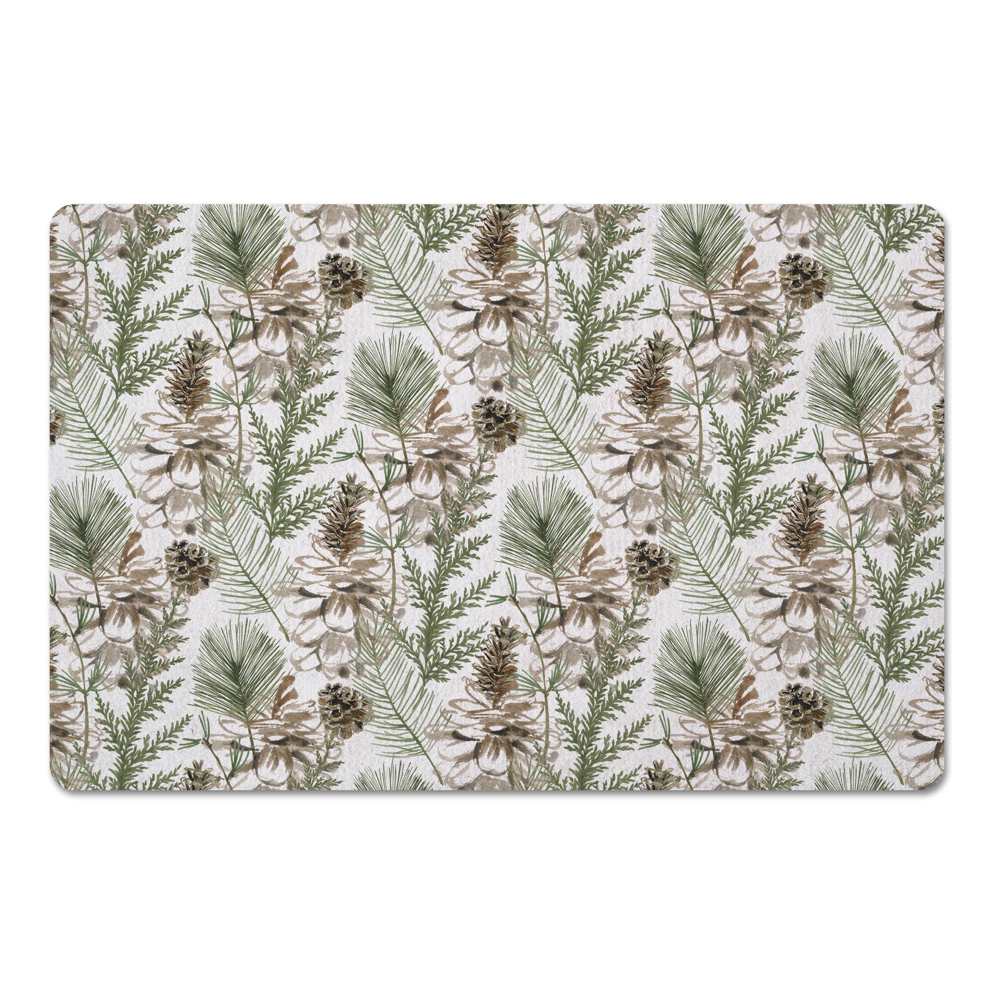 Pinecones & Greenery on White Floor Mat